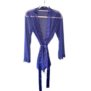 Venus Robe & Underwear Set Womens Size L/XL Navy Blue Sheer Sexy Thong Lingerie